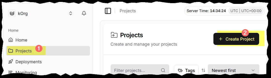 Projects screen in Dokploy